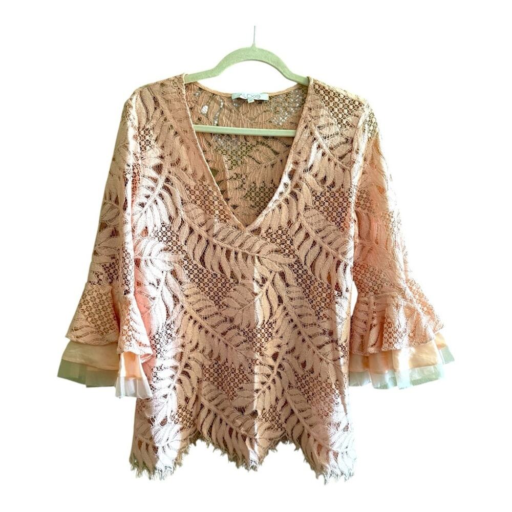 Alexis Coral Lace Ruffle Blouse Size M